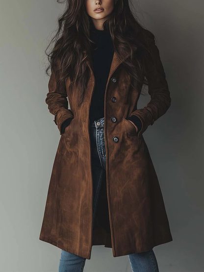 Women’s Trench Coat – Belted Waist with Wide Notch Lapel