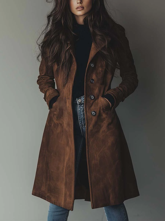 Women’s Trench Coat – Belted Waist with Wide Notch Lapel