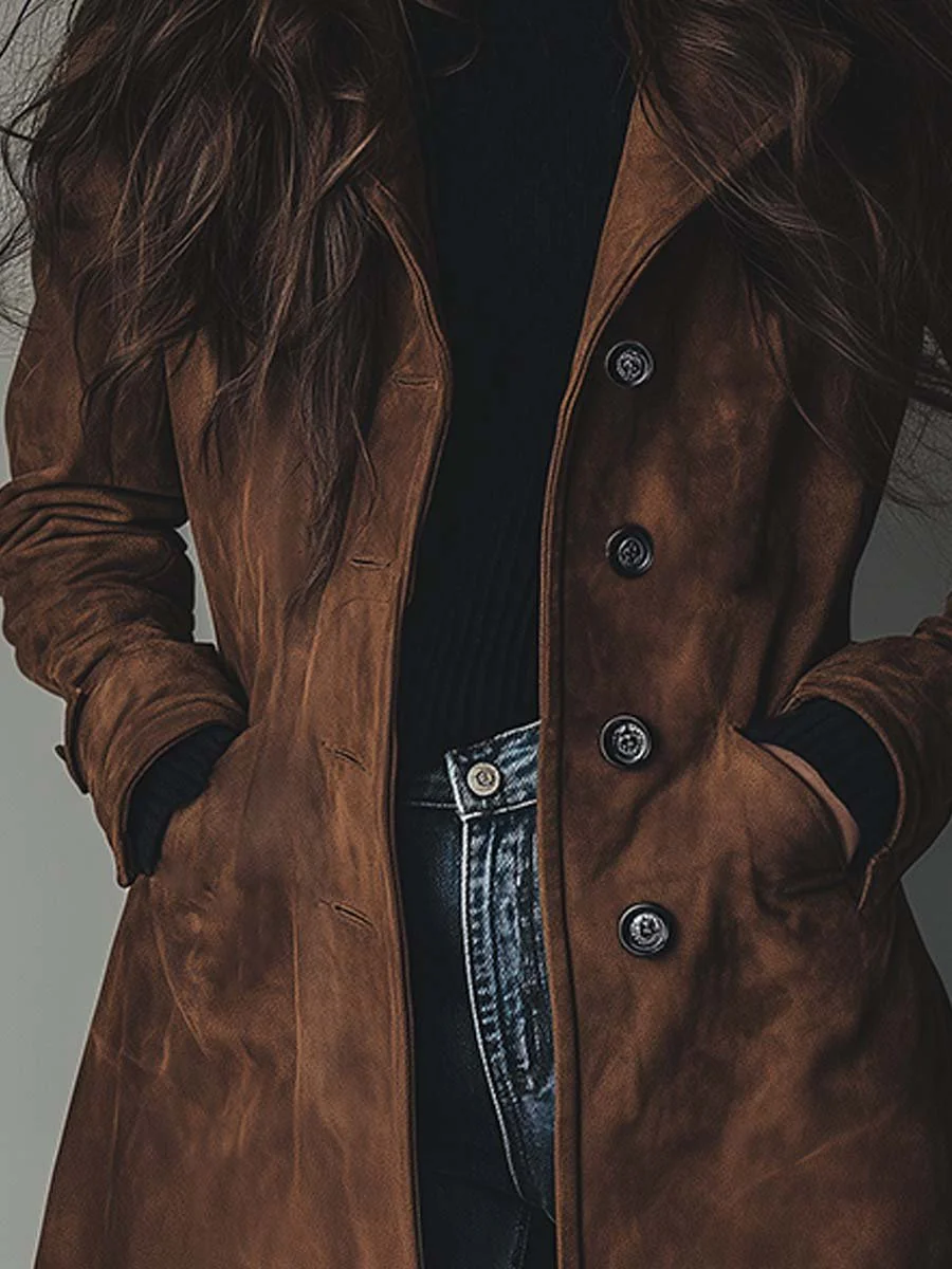 Women’s Trench Coat – Belted Waist with Wide Notch Lapel