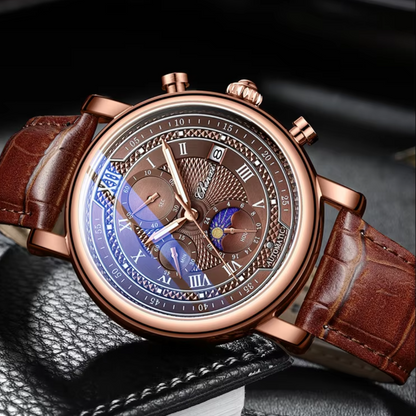 Men’s Leather-Strap Chronograph Watch – Classic Everyday Timepiece with Blue Dial