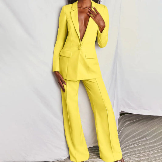 Women’s Two-Piece Set – Blazer with Matching High-Waisted Trousers
