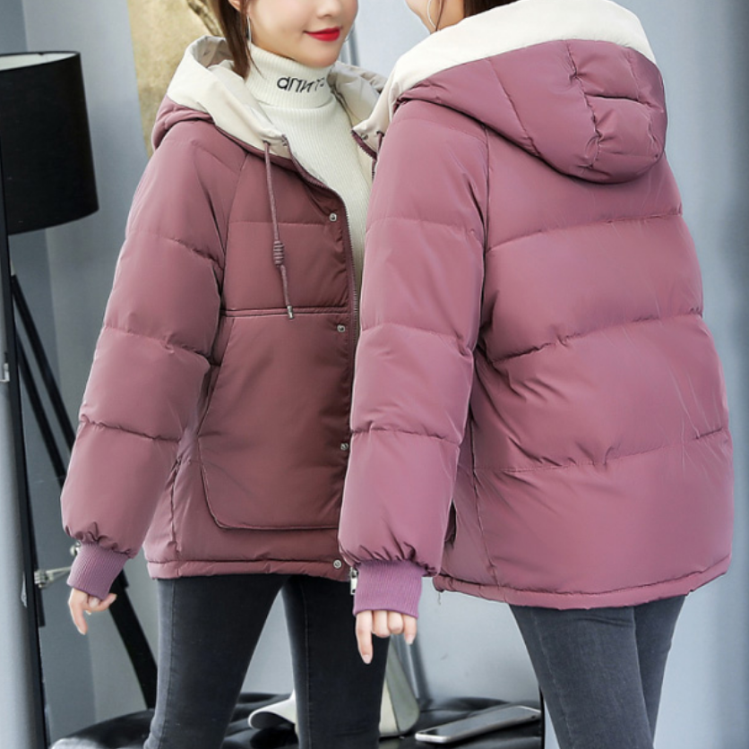 Women’s Hooded Puffer Jacket – Relaxed Quilted Winter Layer with Drawstring Hood