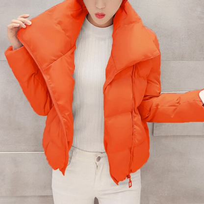 Women’s Asymmetric-Collar Puffer Jacket – Water-Resistant Fitted Layer for Modern Winter Styling