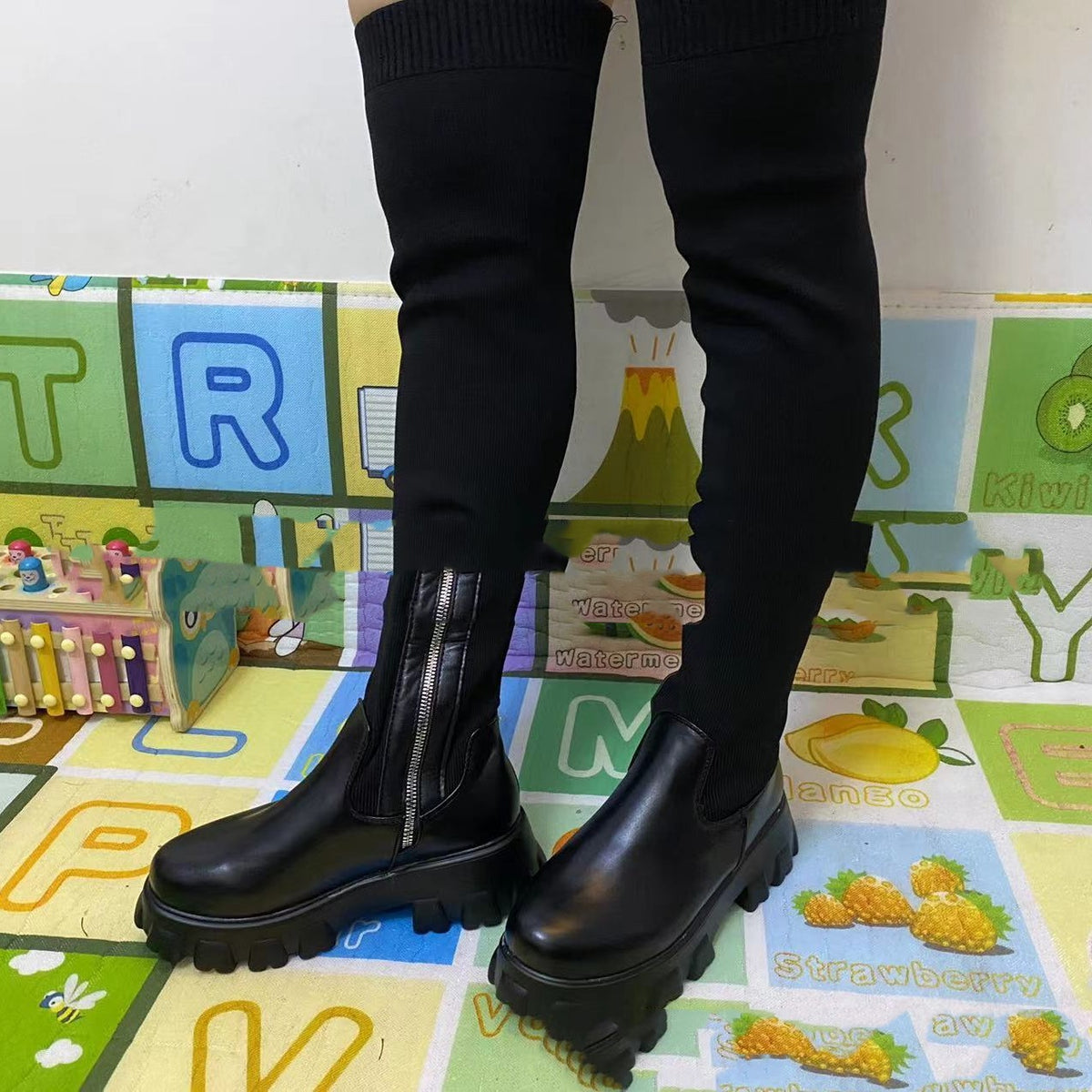 Women's Platform Knitted Knee-High Boots