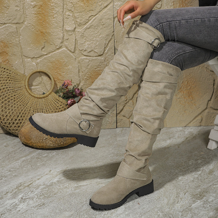 Women's Suede-Look Buckle Knee-High Boots