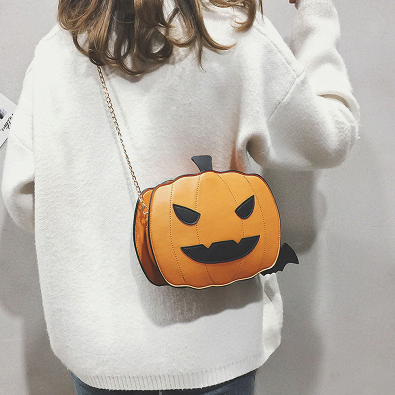 Women’s Halloween Pumpkin Crossbody Bag – Novelty Character Purse with Chain Shoulder Strap