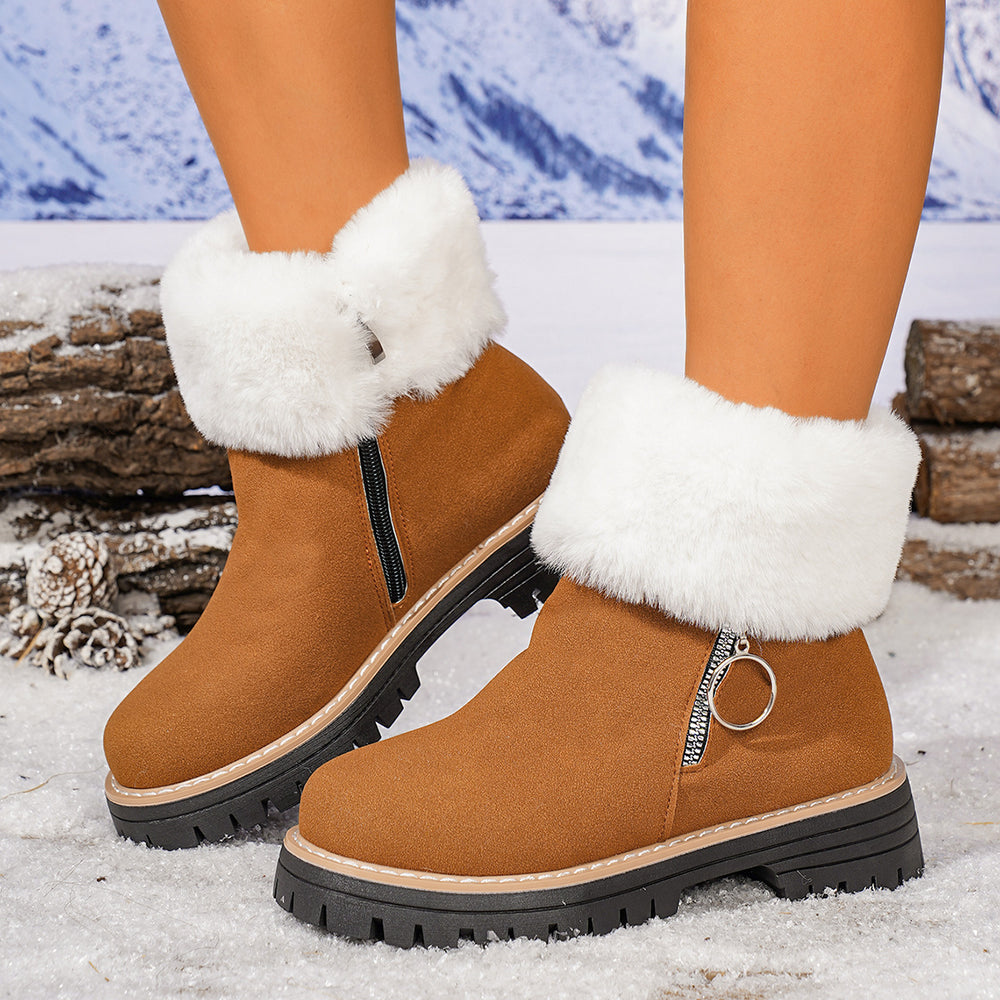 Women's Faux Fur Lined Platform Thick-Sole Chunky Chelsea Boots