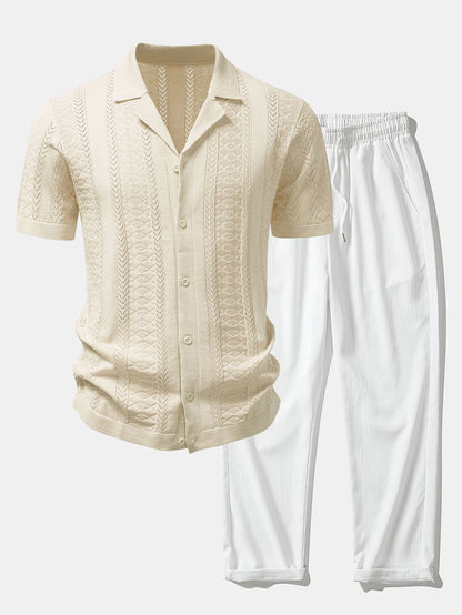 Men’s Viscose Open-Knit Shirt and Crinkle Trousers – Textured Summer Co-Ord