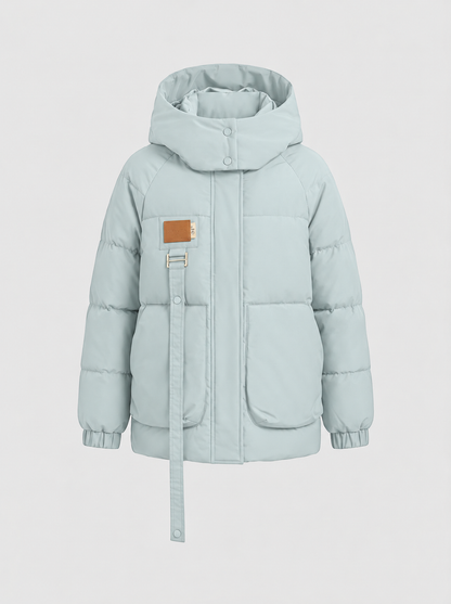 Women’s Oversized Hooded Puffer Coat – High-Collar Insulated Winter Jacket with Utility Pockets