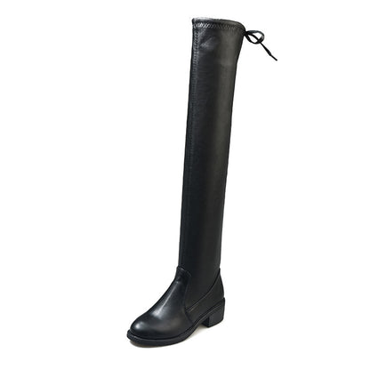 Women's Suede-Look Faux Fur Lined Knee-High Boots - Leather Cotton Lining