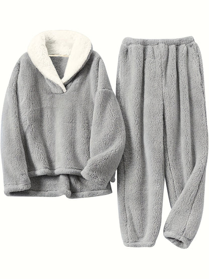 Women’s Lounge Set – Shawl Collar Top with Elasticated Waist