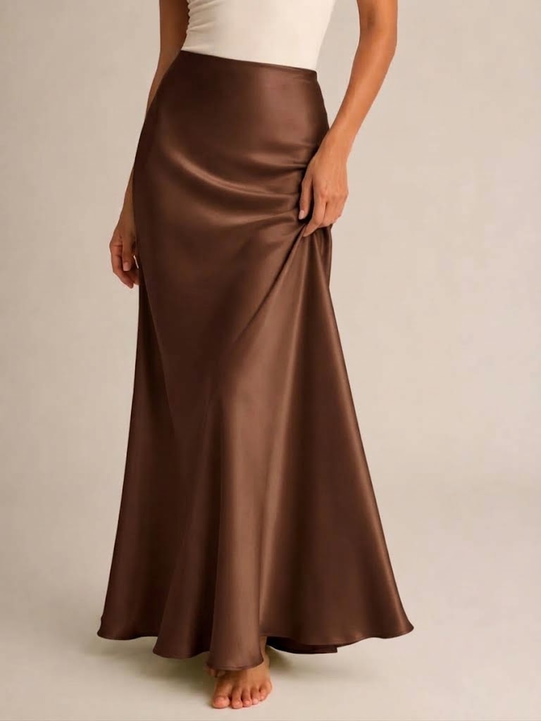 Women’s Satin Maxi Skirt – High-Waisted Fitted Silhouette with Subtle Sheen for Dinner and Evening Wear