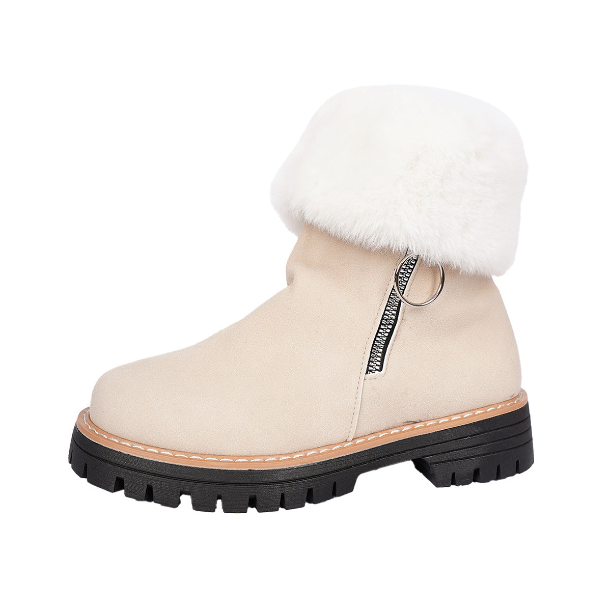 Women's Faux Fur Lined Platform Thick-Sole Chunky Chelsea Boots