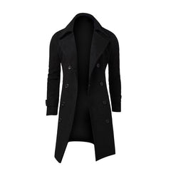Men’s Double-Breasted Longline Trench Coat – Tailored British-Inspired Layer with Wide Lapels and Cuff Straps