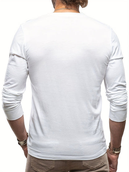 Men’s Long-Sleeve Henley T-Shirt – Stretch Casual Layer for Everyday Wear