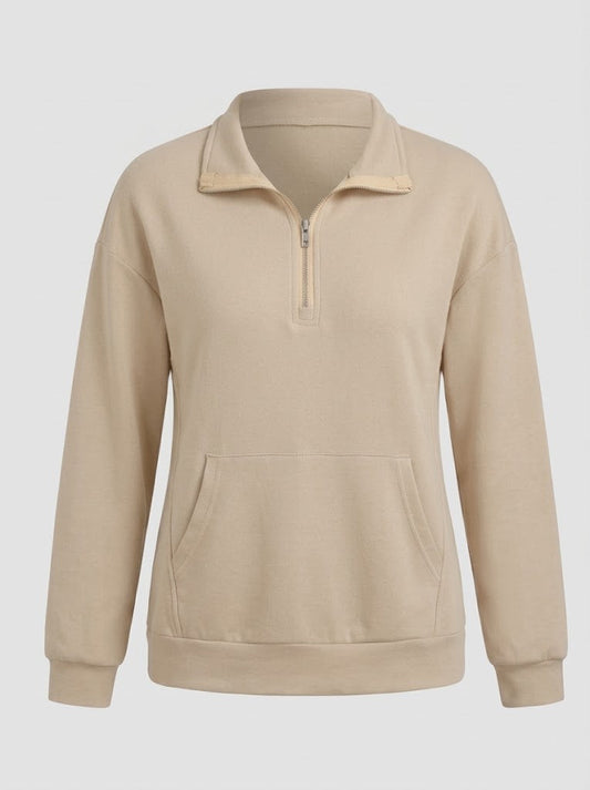 Women’s Half-Zip Collared Sweatshirt – Relaxed Pullover with Kangaroo Pocket