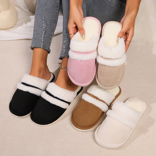 Women's Faux Fur Lined Thick-Sole Platform Clog Slippers - Beige