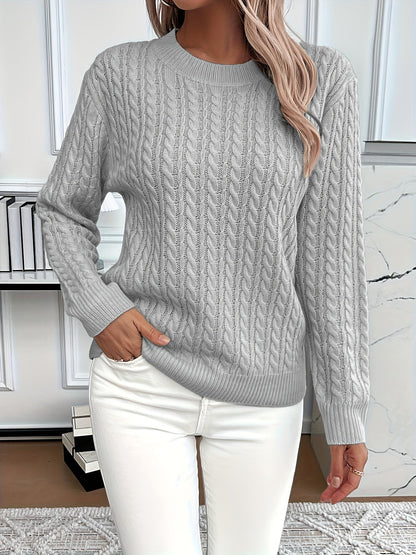 Women’s Knitted Jumper – Cable Pattern with Crew Neck