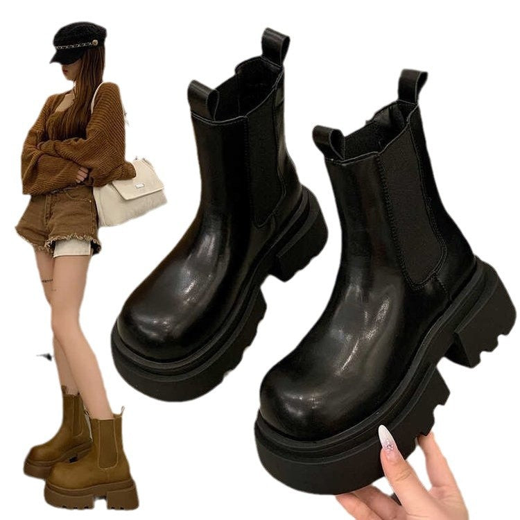 Women's Platform Chelsea Boots - Hidden Lift Chunky Lug Sole Ankle Boot - original product image 5