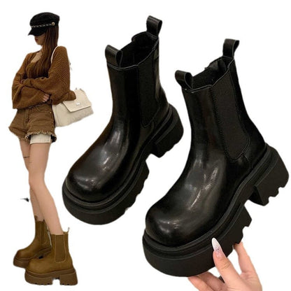 Women's Platform Chelsea Boots - Hidden Lift Chunky Lug Sole Ankle Boot - original product image 5