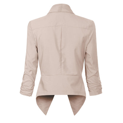 Women’s Open-Front Blazer – Ruched-Sleeve Smart Layer for Office and Occasion Wear