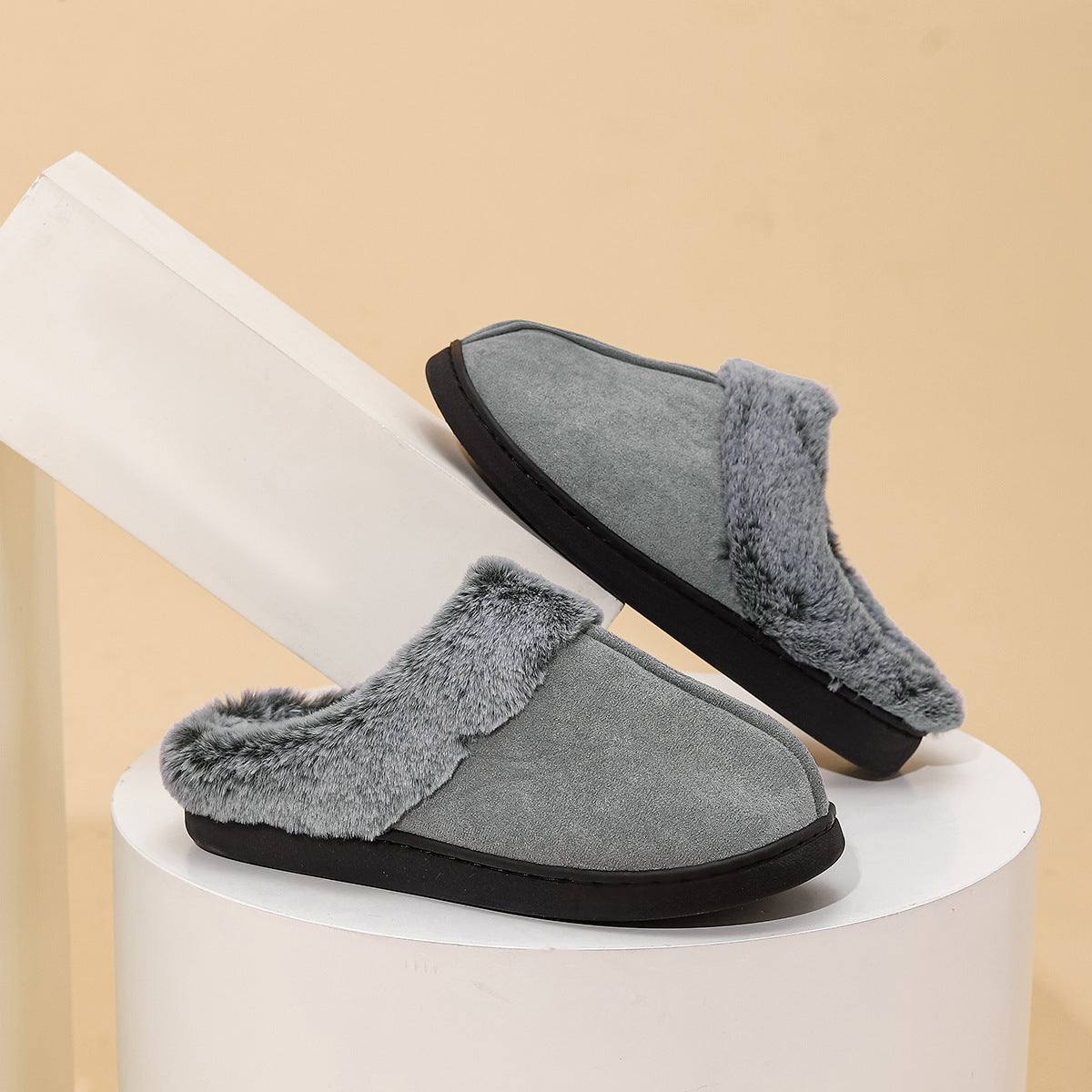 Women's Faux Fur Lined Platform Clog Slippers - Black (US 5-14)