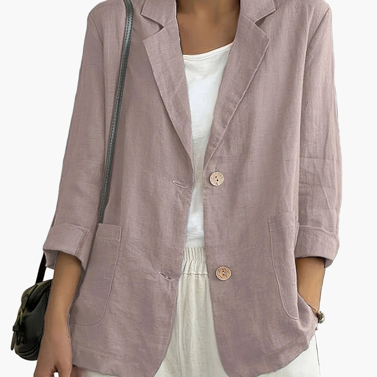 Women’s Relaxed Blazer – Two-Button Front with Roll-Up Sleeves