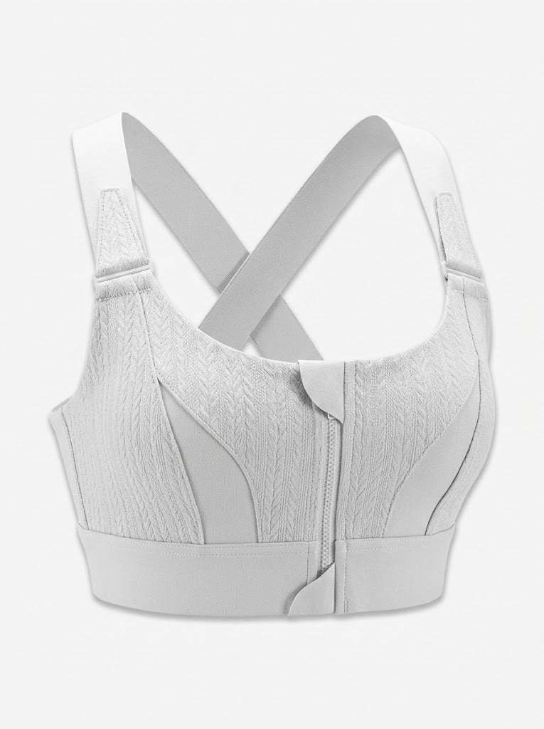 Women’s Front-Zip Sports Bra – Adjustable Cross-Back Support for Training and Yoga
