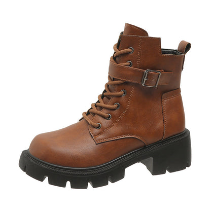 Women's Side Zip Buckle Round-Toe Chunky Chelsea Boots