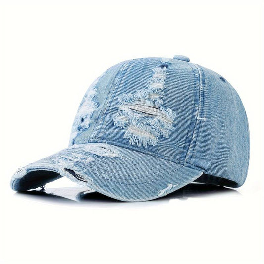 Men’s Distressed Denim Baseball Cap – Casual Adjustable Hat for Everyday Wear