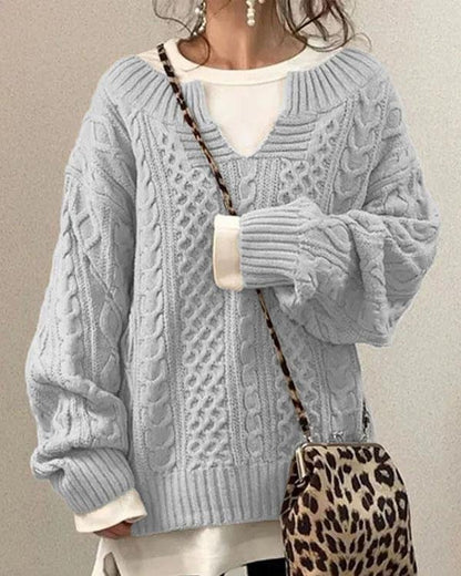 Women’s Oversized Jumper – Chunky Cable-Knit Jumper with V-Neck