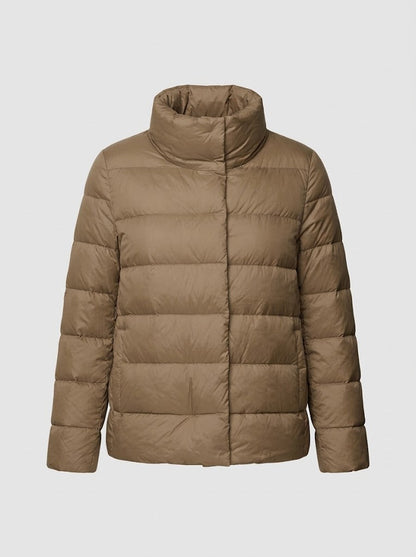 Women’s Lightweight Down Puffer Jacket – Short Stand-Collar Insulated Layer for Refined Winter Styling