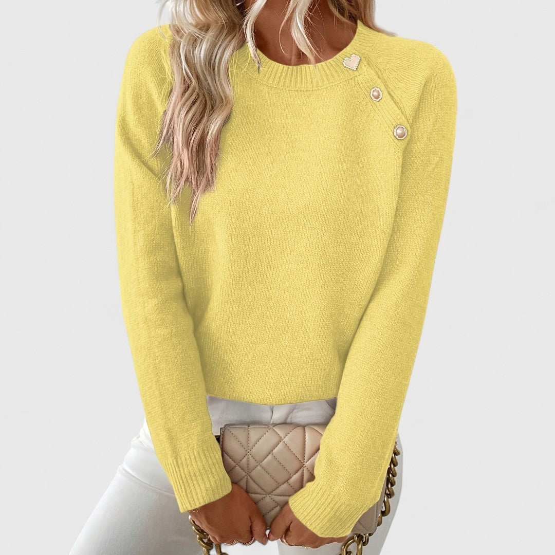 Women’s Knitted Jumper – Fine-Knit Raglan Jumper with Shoulder Buttons