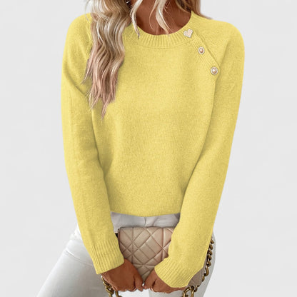 Women’s Knitted Jumper – Fine-Knit Raglan Jumper with Shoulder Buttons