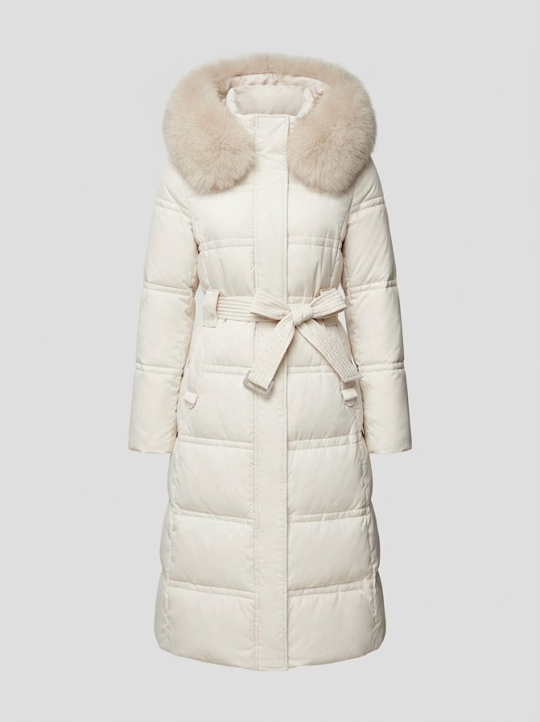 Women’s Longline Quilted Puffer Coat – Faux-Fur Hooded Winter Outerwear with Insulated Full-Coverage Design