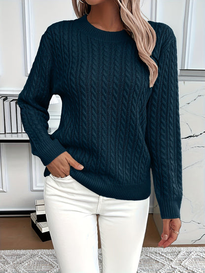 Women’s Knitted Jumper – Cable Pattern with Crew Neck