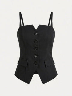 Women’s Tailored Waistcoat Cami Top – Fitted Button-Front Smart Casual Style