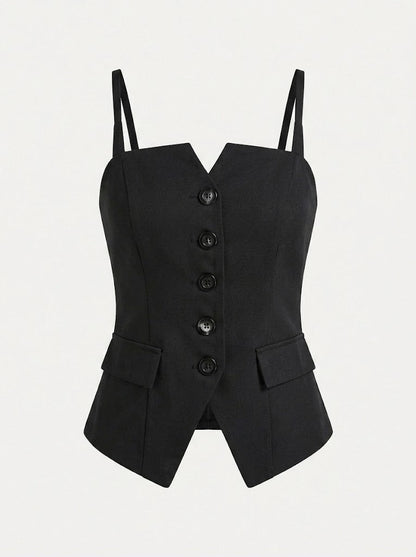 Women’s Tailored Waistcoat Cami Top – Fitted Button-Front Smart Casual Style