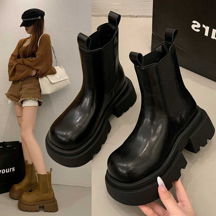 Women's Platform Chelsea Boots - Hidden Lift Chunky Lug Sole Ankle Boot - original product image 1