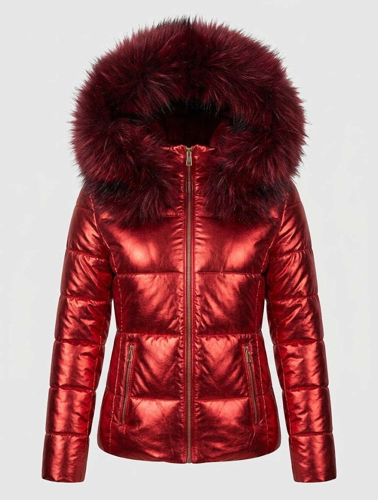 Women’s Faux Fur Hood Puffer Jacket – Fitted Winter Layer for City Wear