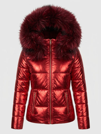 Women’s Faux Fur Hood Puffer Jacket – Fitted Winter Layer for City Wear