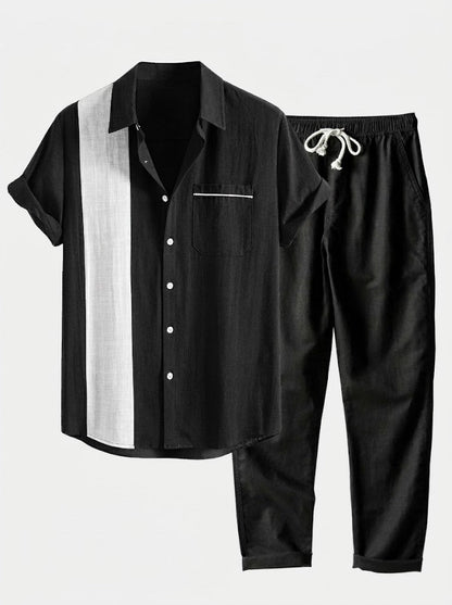 Men’s Cotton Shirt and Linen Blend Trousers Set – Lightweight Summer Casualwear