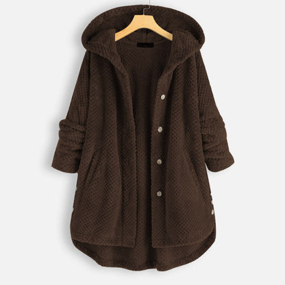 Women’s Oversized Hooded Teddy Jacket – Soft Button-Front Longline Winter Layer