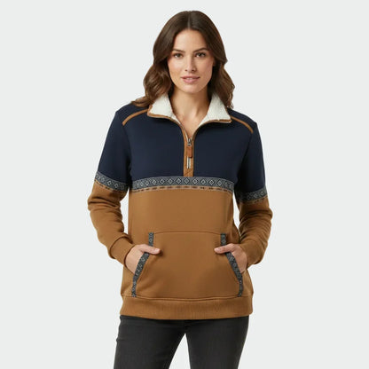 Women’s Sherpa Collar Sweatshirt – Printed Quarter-Zip Layer for Autumn and Winter Wear