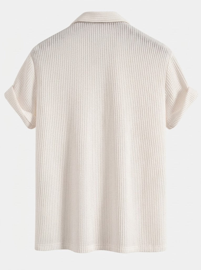 Men’s Textured Waffle Resort Set – Button Shirt with Linen Cotton Drawstring Shorts