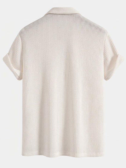 Men’s Textured Waffle Resort Set – Button Shirt with Linen Cotton Drawstring Shorts