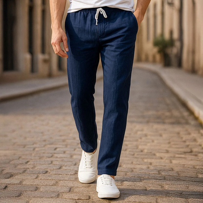 Men’s Lightweight Linen Drawstring Trousers – Relaxed Summer Pants for Everyday and Travel Wear