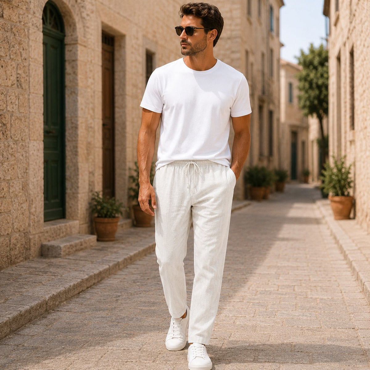 Men’s Lightweight Linen Drawstring Trousers – Relaxed Summer Pants for Everyday and Travel Wear
