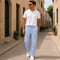 Men’s Lightweight Linen Drawstring Trousers – Relaxed Summer Pants for Everyday and Travel Wear