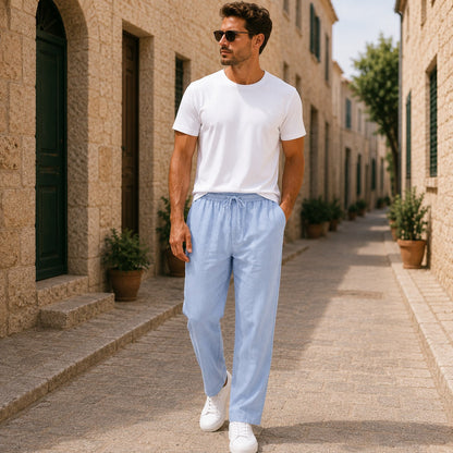 Men’s Lightweight Linen Drawstring Trousers – Relaxed Summer Pants for Everyday and Travel Wear